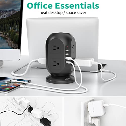 Power Strip Tower with USB Ports, AiJoy Surge Protector with 8 AC Outlets and 4 USB Ports, Fast Charging Station with Extension Cord 10FT, Office Supplies & Dorm Essentials - Image 3