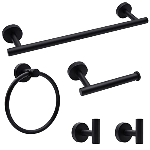 Bathroom Hardware Set, 5/10/20pcs Bathroom Hardware Set, Stainless Steel Bath Hardware Set Including 16" Hand Towel Bars, Toilet Paper Holders, Towel Rings, Robe Towel Hooks (5pcs, Black)