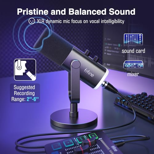 FIFINE XLR/USB Dynamic Microphone for Podcast Recording, PC Computer Gaming Streaming Mic with RGB Light, Mute Button, Headphones Jack, Desktop Stand, Vocal Mic for Singing YouTube-AmpliGame AM8 - Image 8