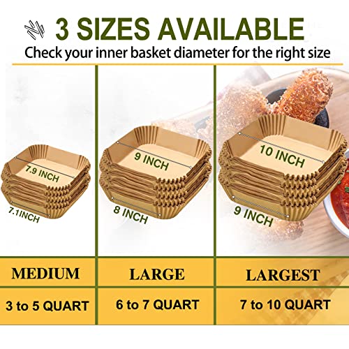 Large Air Fryer Disposable Paper Liners Square 9 Inch, 125 Pcs Parchment paper liner for 5-8QT Air fryer, Oil-proof, Water-proof, Parchment Baking Paper for Baking Roasting Microwave - Image 6