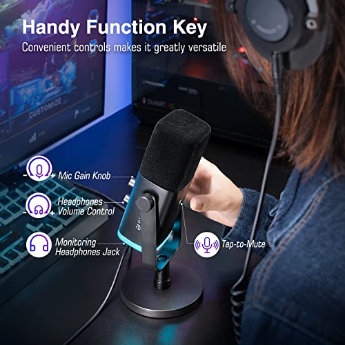 FIFINE XLR/USB Dynamic Microphone for Podcast Recording, PC Computer Gaming Streaming Mic with RGB Light, Mute Button, Headphones Jack, Desktop Stand, Vocal Mic for Singing YouTube-AmpliGame AM8 - Image 5