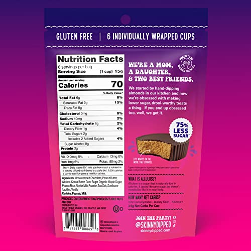 SkinnyDipped Dark Chocolate Peanut Butter Cups, 2g Sugar per Cup, Keto Friendly, No Palm Oil, Gluten Free, 3.2oz, 4 Pack (24 Cups Total) - Image 3