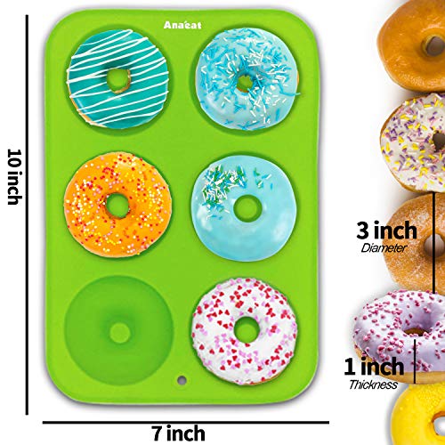 Anaeat 3 Pack Donut Pan Silicone Baking Mold, Just Pop Out! Non-Stick Doughnuts Baking Pans BPA Free for 6 Full-Size Donuts, Muffin, Cake Biscuit Bagels - Oven & Dishwasher Safe (Multicolor) - Image 3