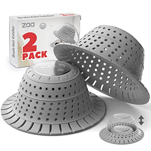 zaa Bathtub Drain Hair Catcher, 2 Pack Silicone Collapsible Drain Protector for Pop-Up and Regular Drains of Bathtub, Tub, Shower, Bathroom