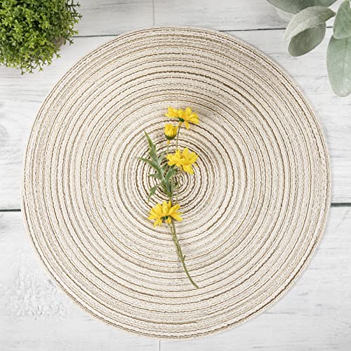 SHACOS Round Placemats Set of 6 Braided Circle Place Mat Washable 15 inch Table Mats for Kitchen Dining Table Mixed Color (Ivory, 6) - Image 2